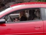 Lady in red Dodge - Volcano Kilauea, Big Island