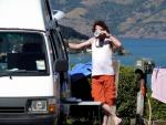 First Morning in Camper - Akaroa Holiday Park, South NZ