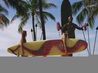 Surfing Girls and the Duke - Waikiki Beach, Honolulu, Oahu