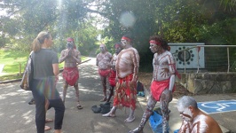 Aboriginal group on filmset - Shelly Beach Sydney New South Wales Australia